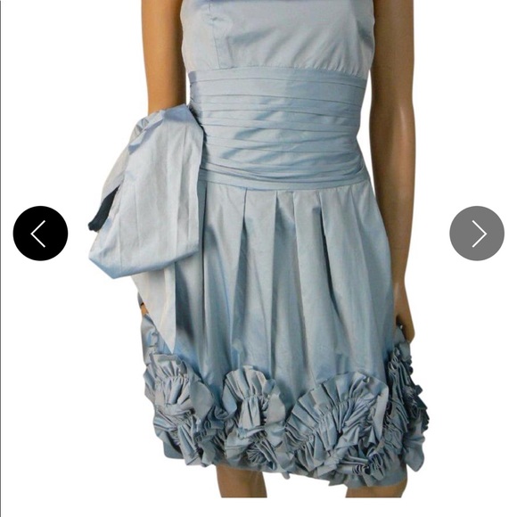 BCBGMAXAZRIA
Iridescent Blue Taffeta Ruffled Hem Strapless Formal Dress - Picture 5 of 9